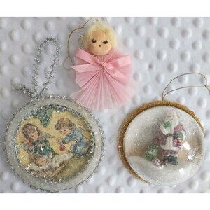 Mid Century Vintage Diorama Christmas Ornaments Angels Santa Handmade Holiday
